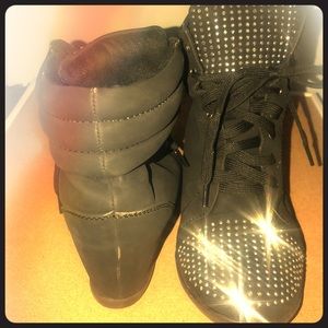Black rhinestone wedge sneakers